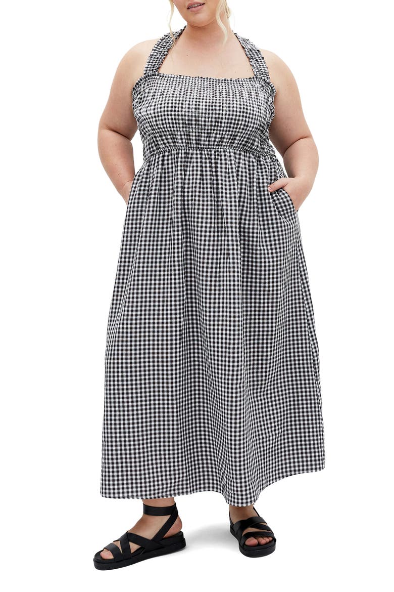 Cute Gingham Maxi Sundress, Main, color, BLACK GINGHAM