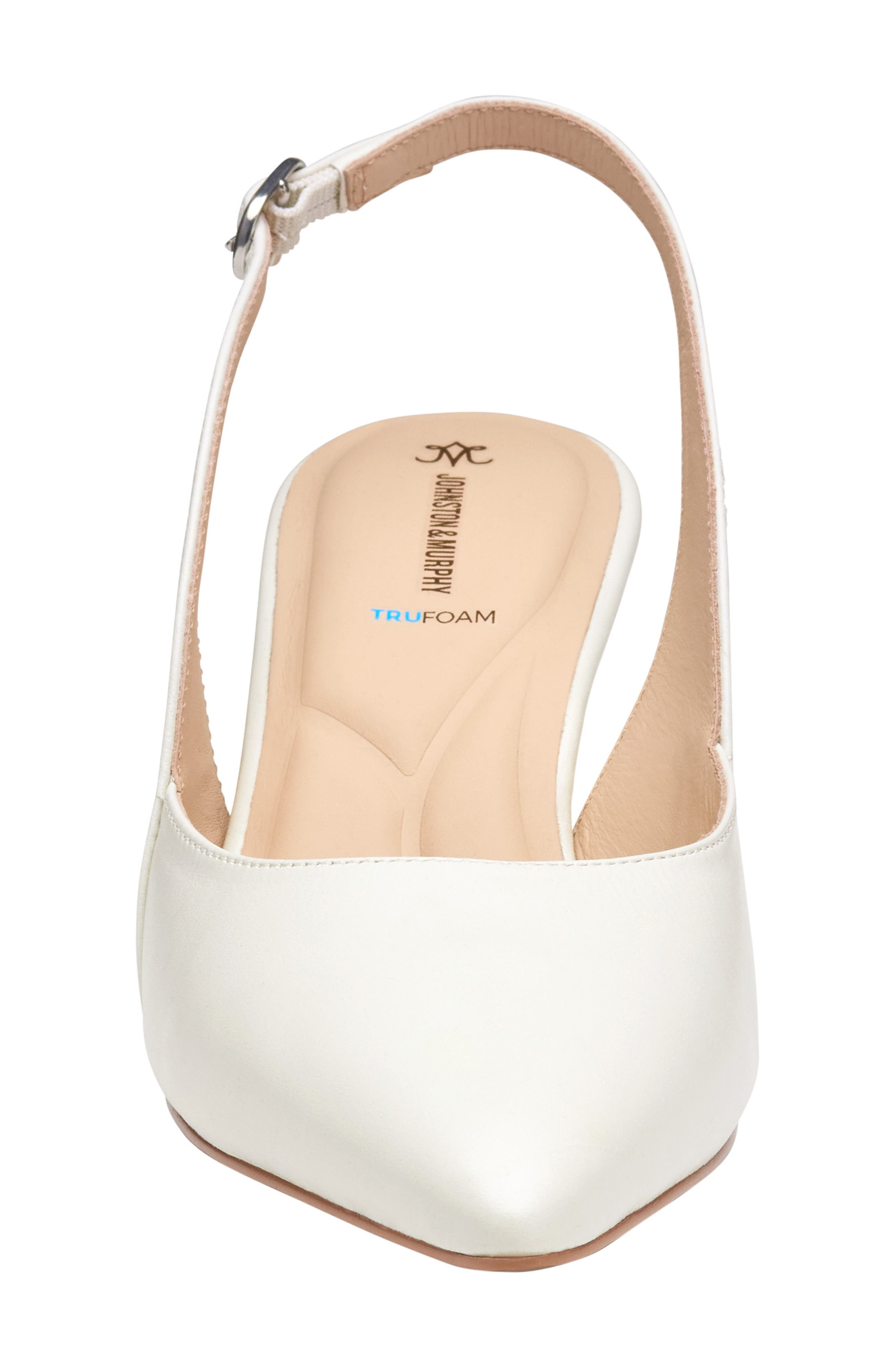 Johnston & Murphy Lindsey Slingback Pointed Toe Kitten Heel Pump, Alternate, color, White Glove Leather