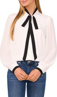 CeCe Tie-Neck Button-Up Shirt