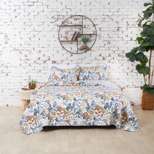 Carol & Frank Delilah Spring Floral Cotton Quilt Set In Blue