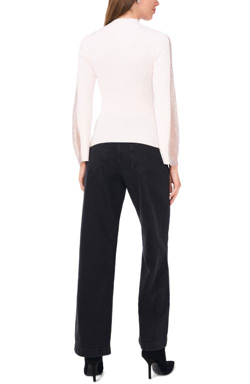 VINCE CAMUTO VINCE CAMUTO RHINESTONE RIB MOCK NECK KNIT TOP