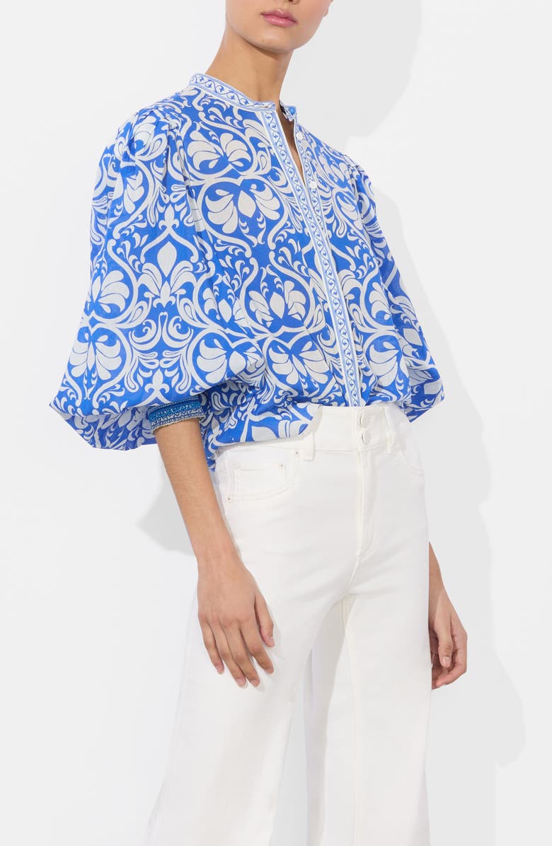 Alice + Olivia April Print Shirt, Alternate, color, Soiree Trueblue