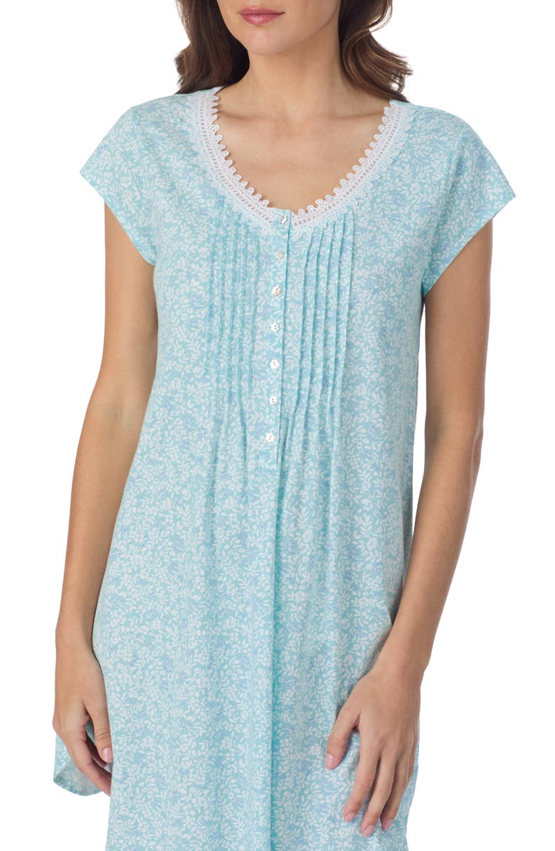 Eileen West Cotton Short Nightgown, Alternate, color, Aqua/ Print