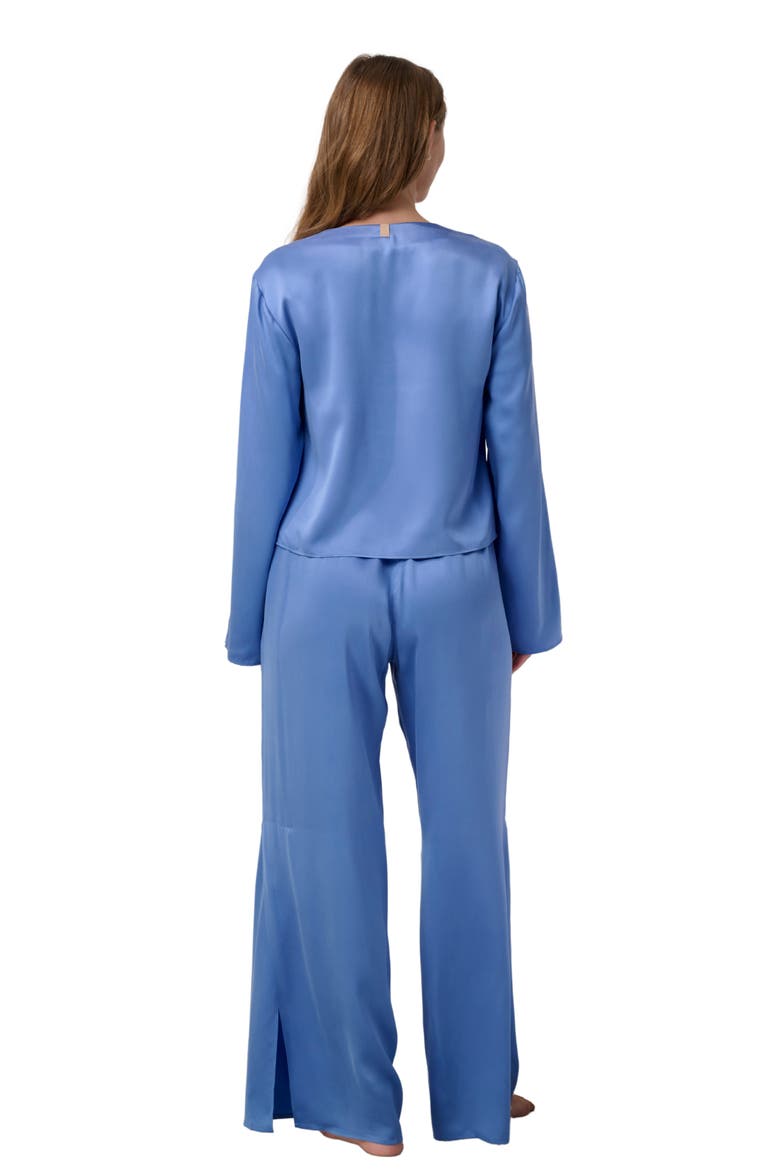 Washable Silk Tie Front Pant Set, Alternate, color, Current Blue