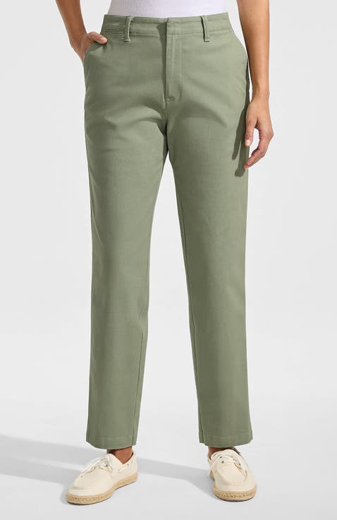 Mid Rise Classic Straight Leg Chino Ankle Pants