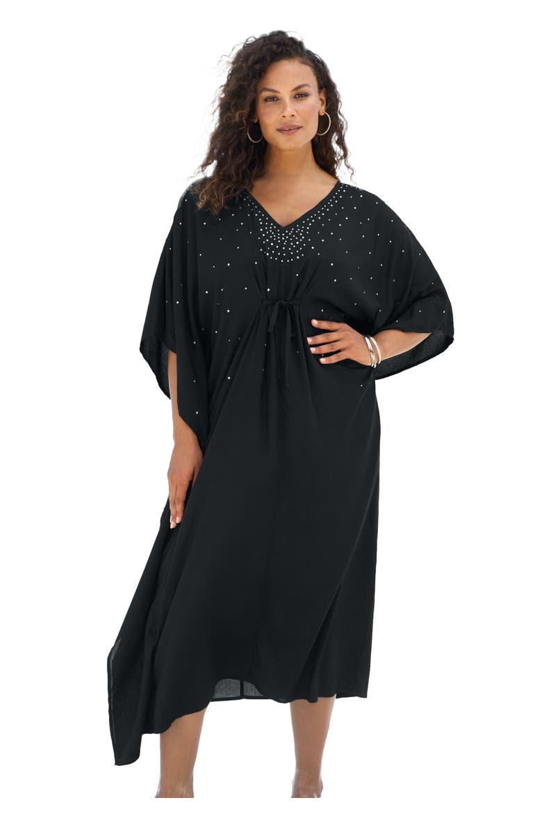 Ruched Caftan Cover Up, Main, color, BLACK