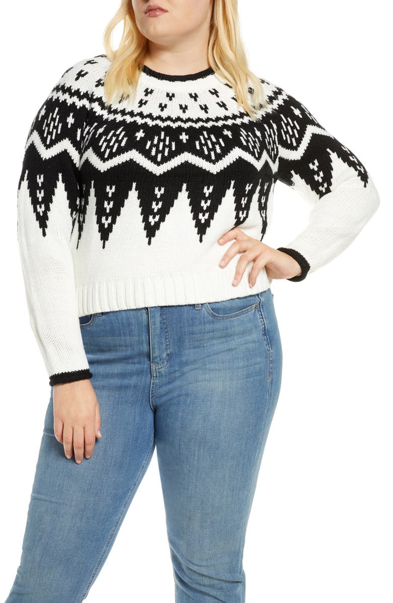 ELOQUII Fair Isle Crewneck Crop Sweater, Main, color, 