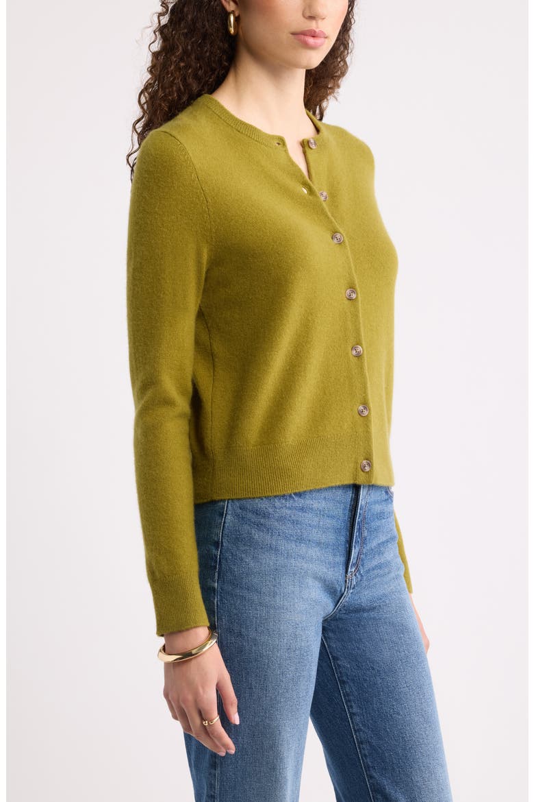 Cashmere Crewneck Cardigan, Alternate, color, OLIVE WOODLAND