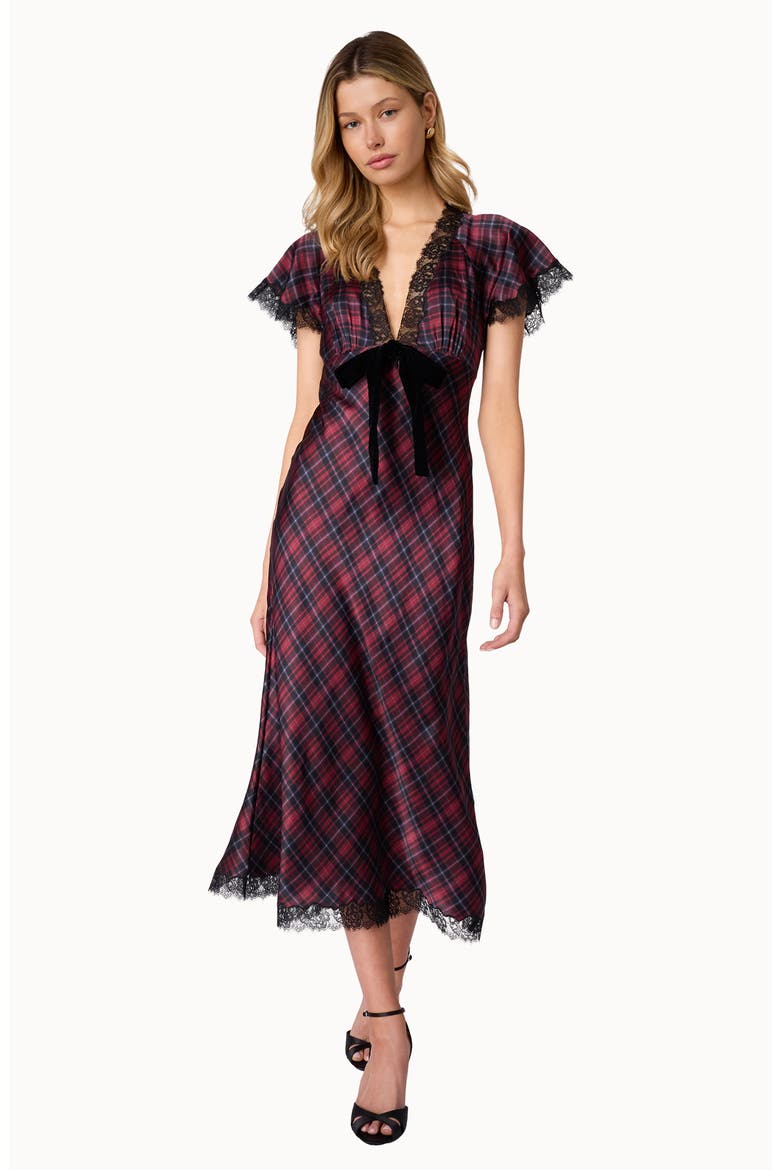 Sandie Silk Midi Dress, Alternate, color, TARTAN PLAID