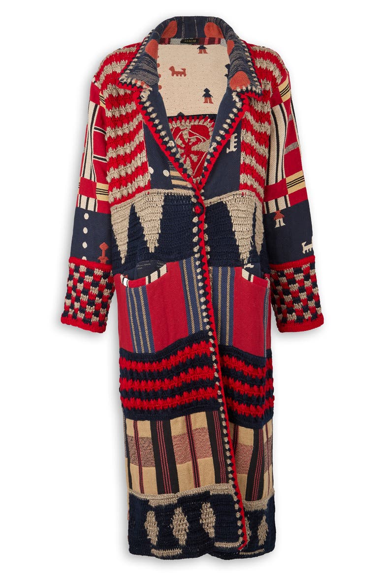 Geometric Crochet Longline Cardigan, Main, color, RED MULTI
