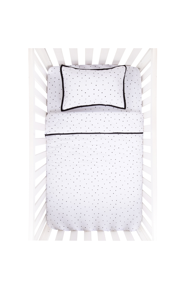 Baby Crib Bedding Sets Includes Crib Sheet, Quilted Blanket, Crib Skirt, and Baby Pillowcase, Alternate, color, Black & White Polka Dot