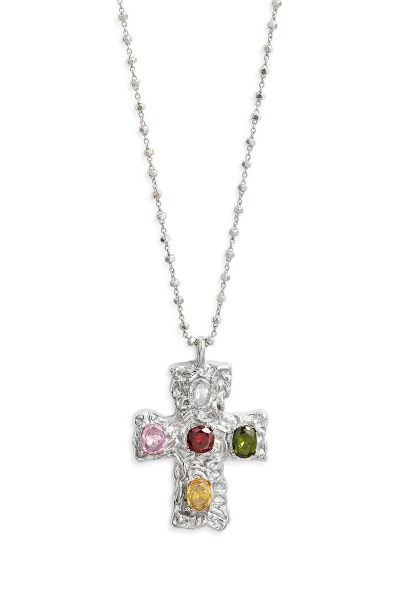 Belvedere Cross Pendant Necklace, Main, color, SILVER