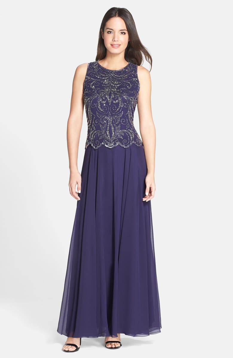 J Kara Beaded Mock Two-Piece Gown, Main, color, 
