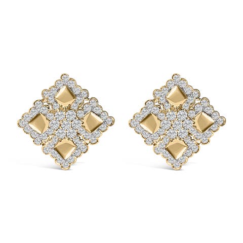 18K Yellow Gold Diamond 5 1/5 Cttw Geometric Cluster Stud Earrings