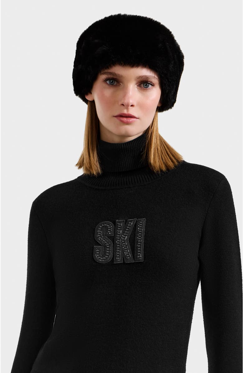 Rudsak Novie Knit Embellished Ski Logo Turtleneck Sweater, Alternate, color, Black
