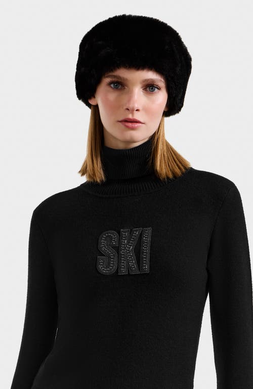 Rudsak Novie Knit Embellished Ski Logo Turtleneck Sweater In Black