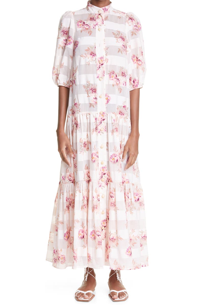 Zimmermann Rosa Stripe Cotton & Silk Shirtdress, Main, color, 