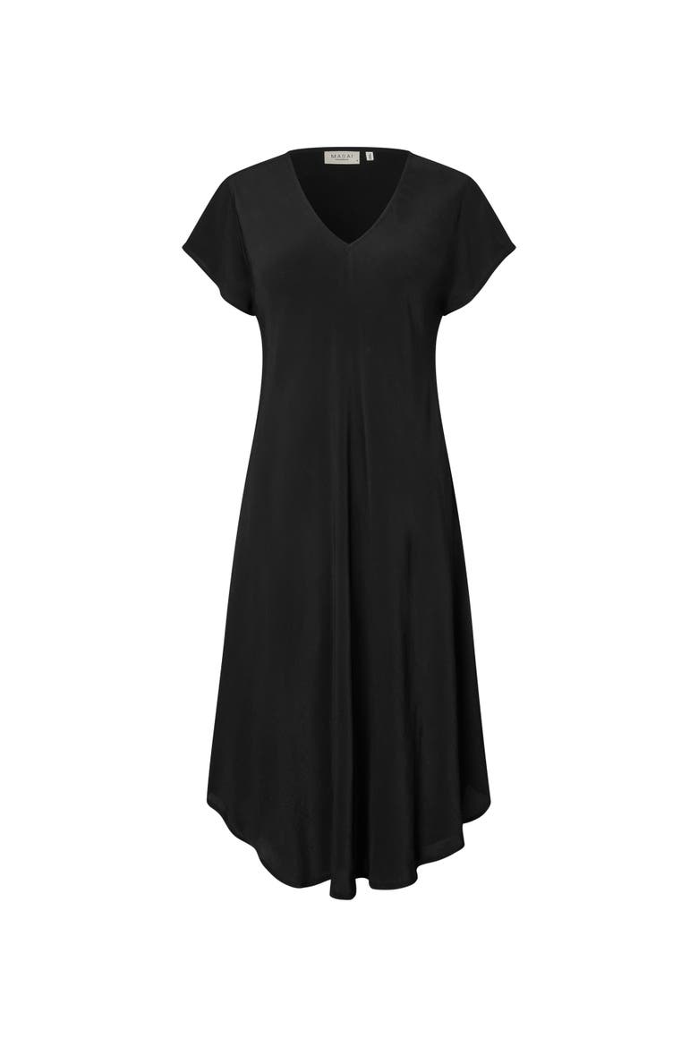 Manebili V-Neck Draped Midi Dress, Alternate, color, Black