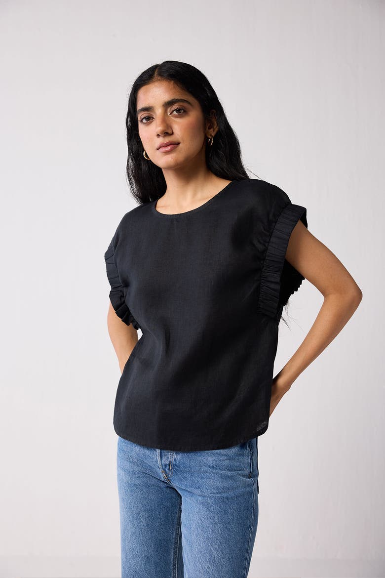 Top with Gathered Sleeve Detail, Alternate, color, Black