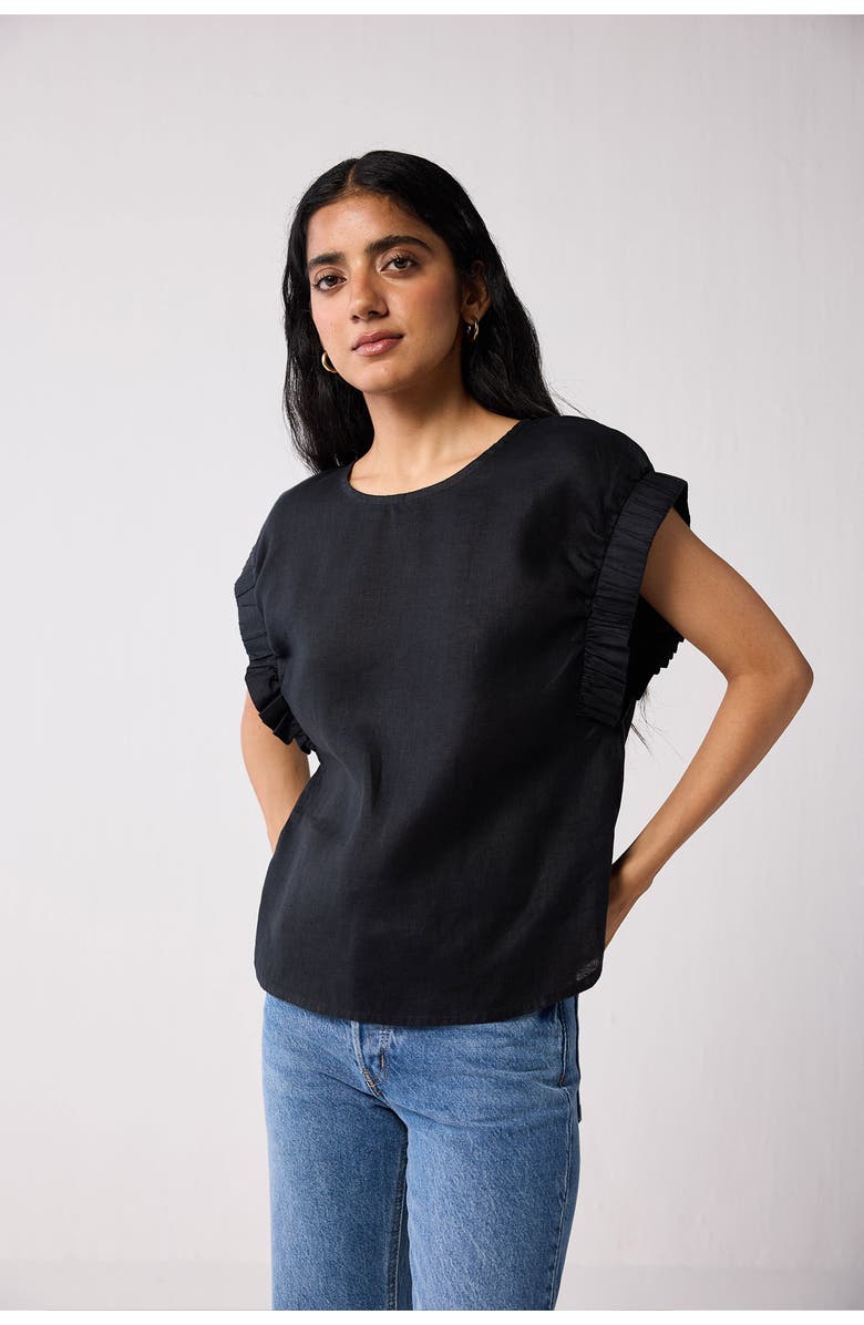 Reistor Top with Gathered Sleeve Detail, Alternate, color, Black