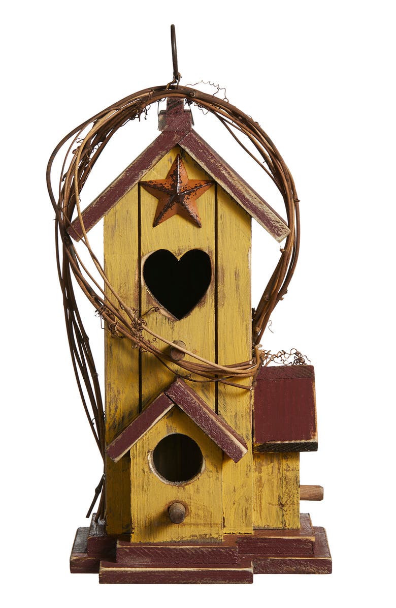Glitzhome Solid Wood Cottage Decorative Outdoor Garden Birdhouses, Alternate, color, Yellow
