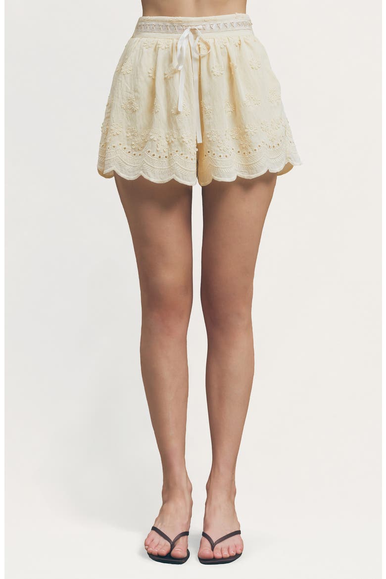 Nellie Floral Appliqué Shorts, Main, color, BUTTER YELLOW