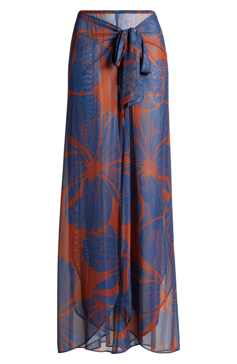 Hutch Floral Tie Waist Wide Leg Cover-Up Pants, Alternate, color, Copper Block Print Plumeria