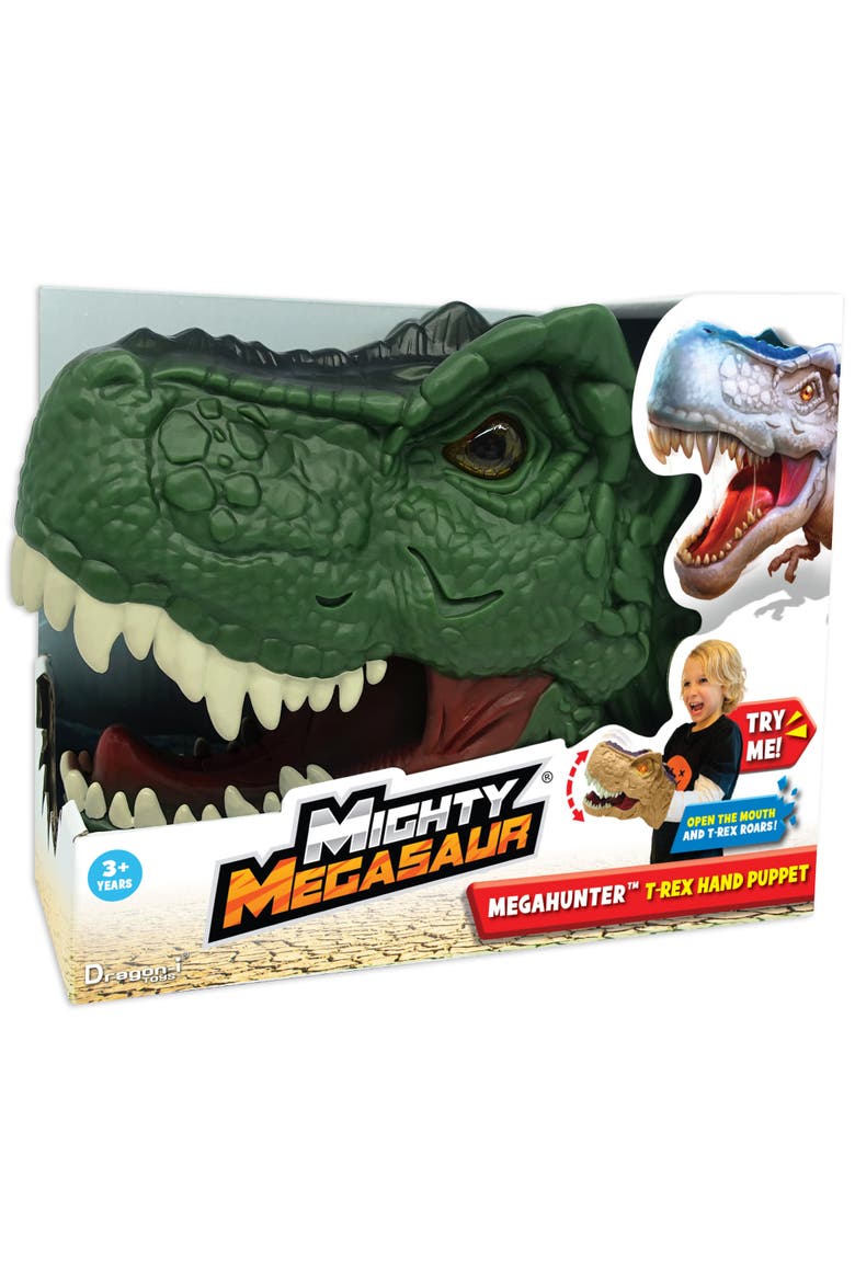 Mighty Megasaur, Megahunter T-Rex Hand Puppet Green, Kids 3+, Main, color, Multicolored