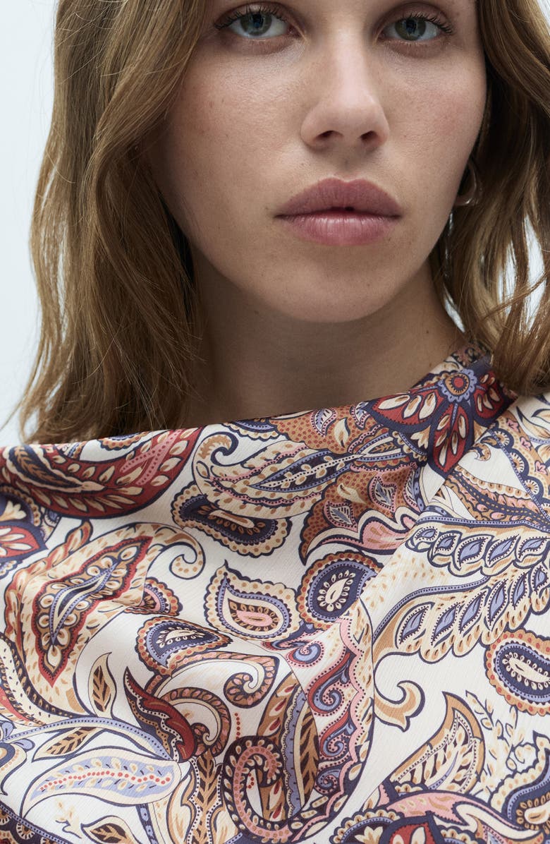 MANGO Paisley Asymmetric Sleeve Satin Top, Alternate, color, 