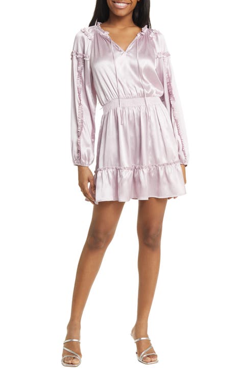 Ruffle Long Sleeve Satin Minidress