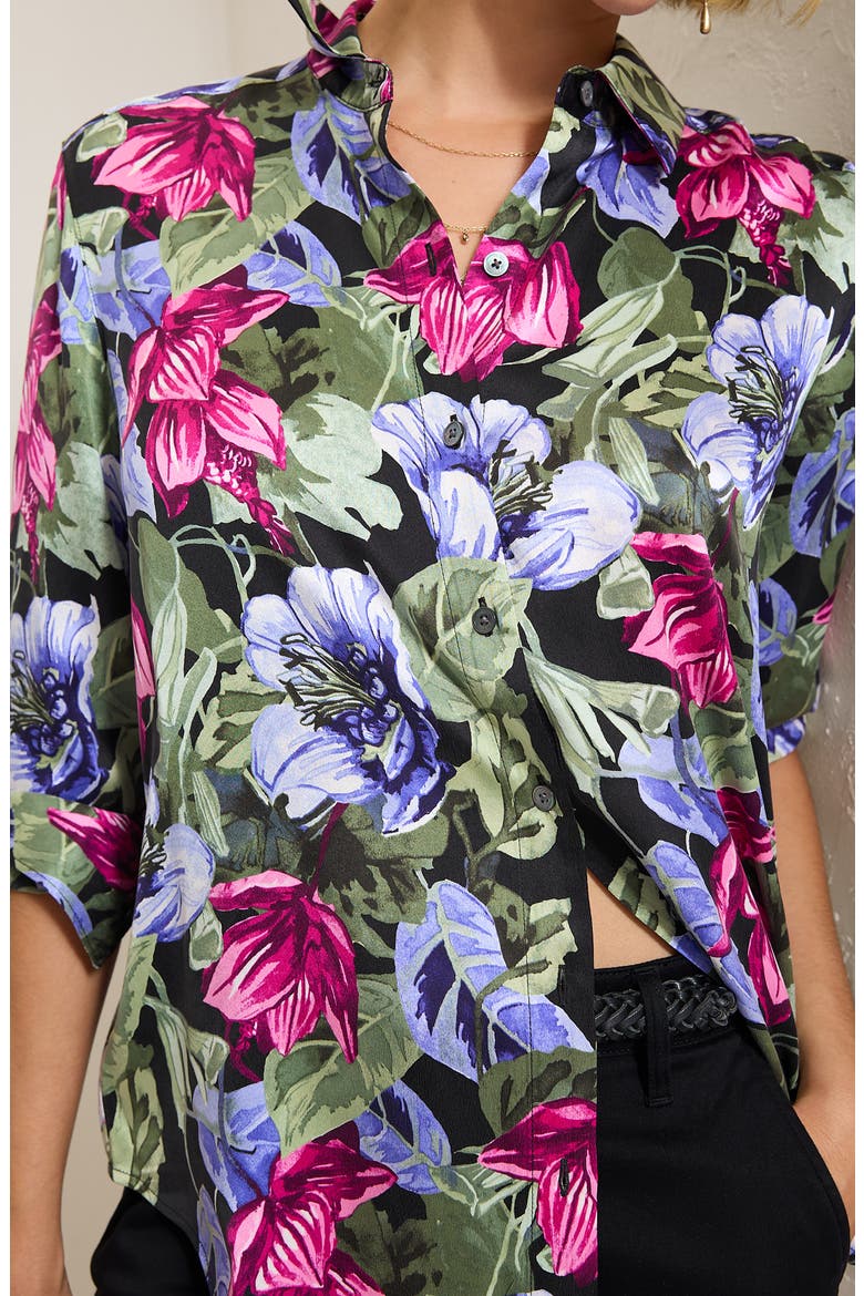 Coasta Bloom Silk Shirt, Alternate, color, BLACK