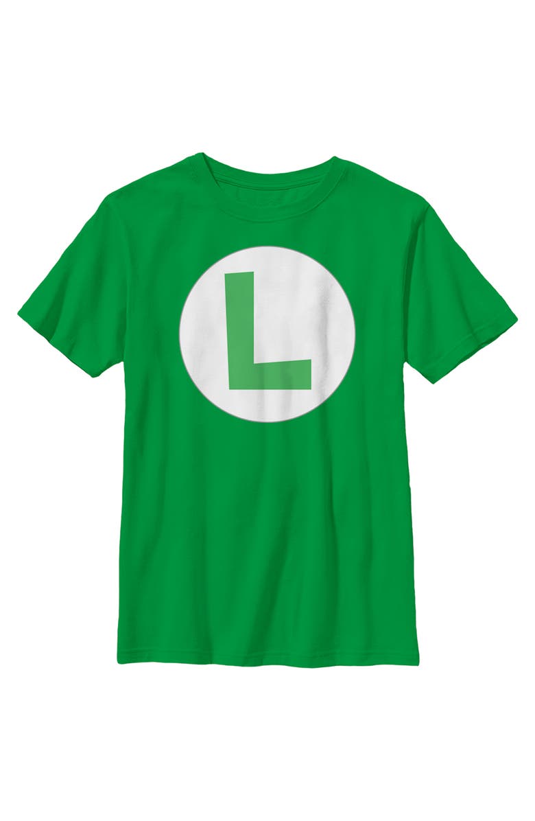 NINTENDO Boy's Nintendo Luigi Circle Icon  Graphic T-Shirt, Main, color, Kelly Green