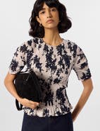 Whistles Smocked Floral Ruffle Hem Peplum Blouse