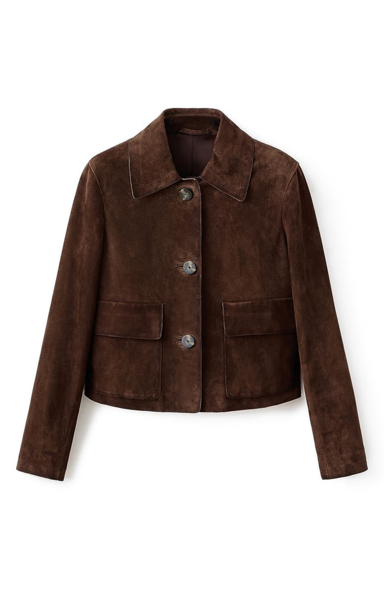 MANGO Selection Suede Button-Up Jacket, Alternate, color, Brown