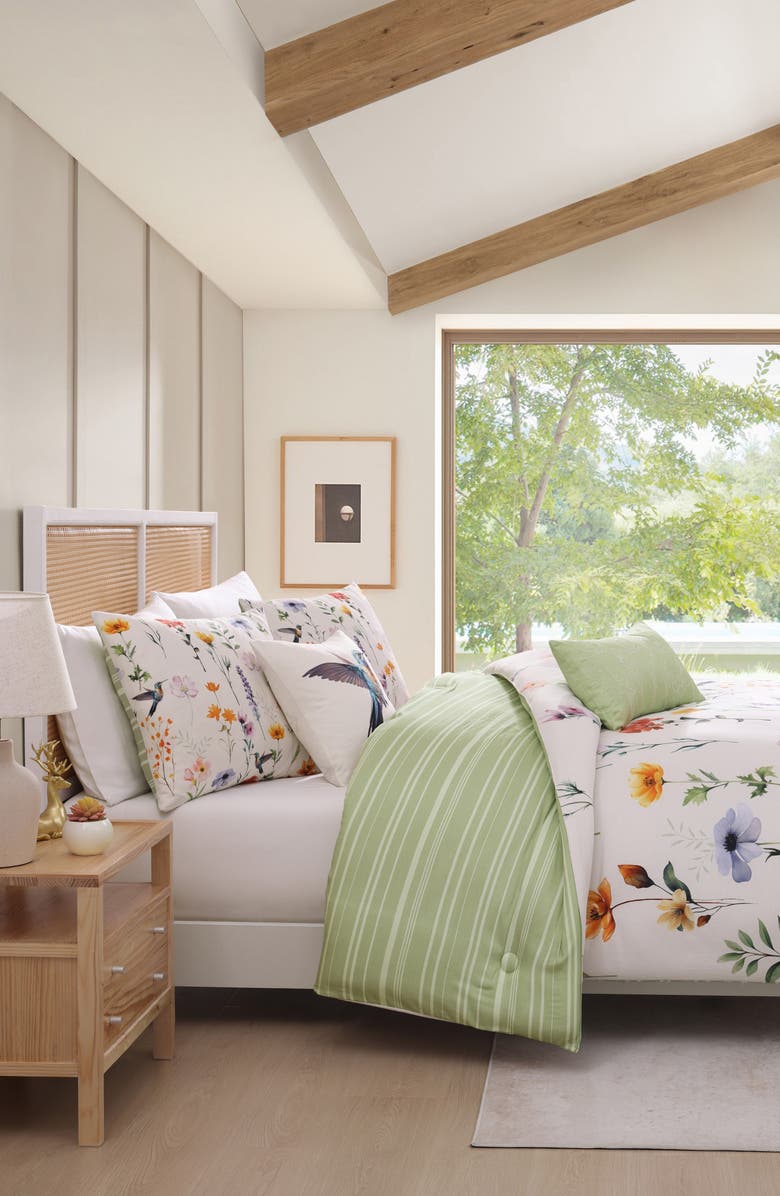 Bebejan Fresh Cut Flowers 200 Thread Count Cotton Sateen 5-Piece Reversible Comforter Set, Alternate, color, Ivory