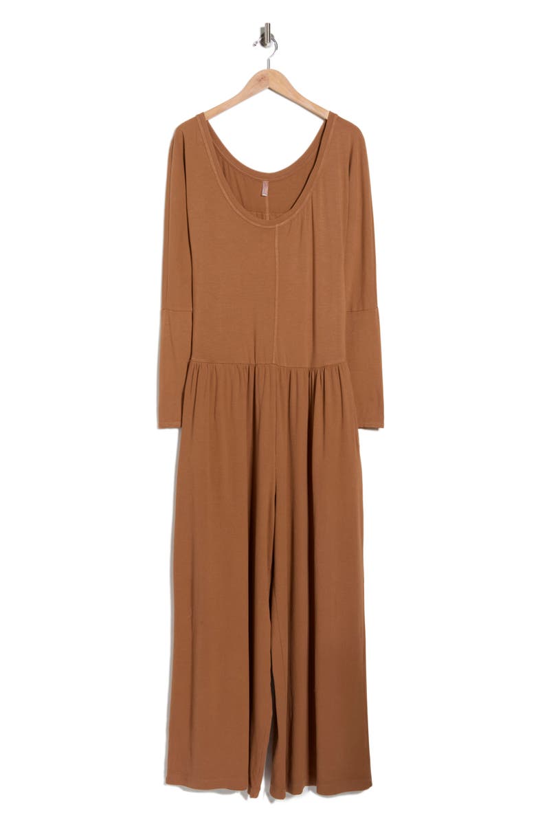 Free People FP Movement Hot Shot Wide Leg Long Sleeve Jumpsuit, Alternate, color, Tan