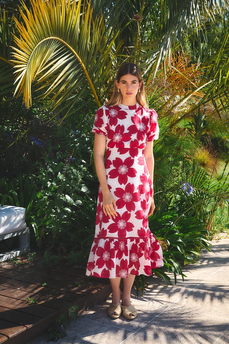 Freya Midi Dress, Alternate, color, Burgundy Akari