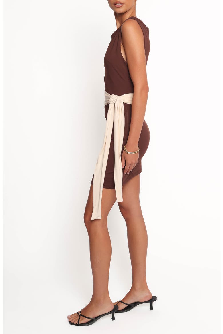 Nicosia Colorblock Wrap Waist Minidress, Alternate, color, BROWN