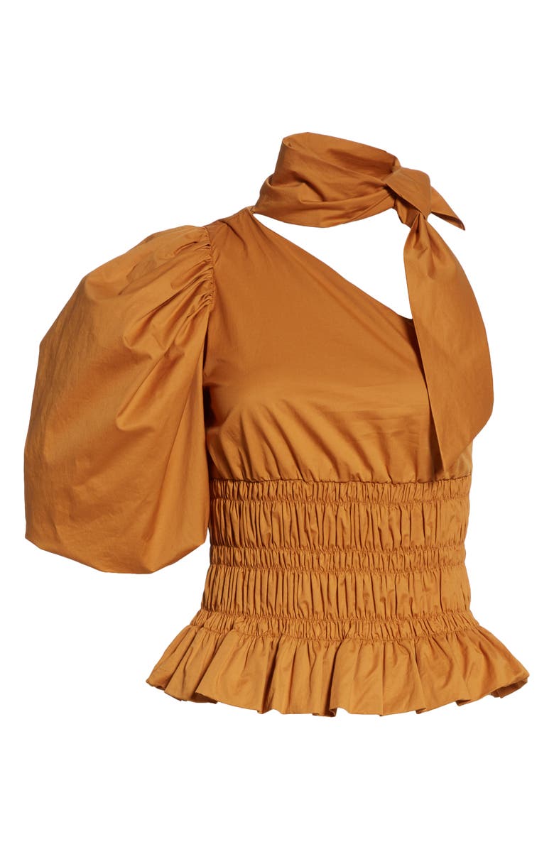 Johanna Ortiz Tie Neck Stretch Cotton One-Shoulder Top, Alternate, color, 