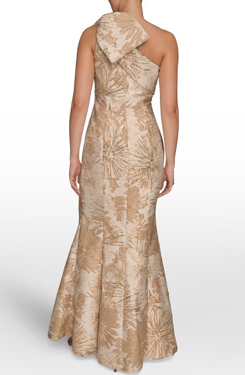 Donna Karan New York Metallic One-shoulder Jacquard Mermaid Gown In Neutral