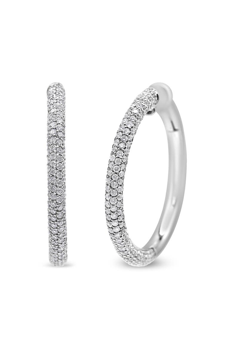 18K White Gold 2 1/3 Ctw Pave Set Diamond Semi Eternity Leverback Hoop Earrings, Alternate, color, White