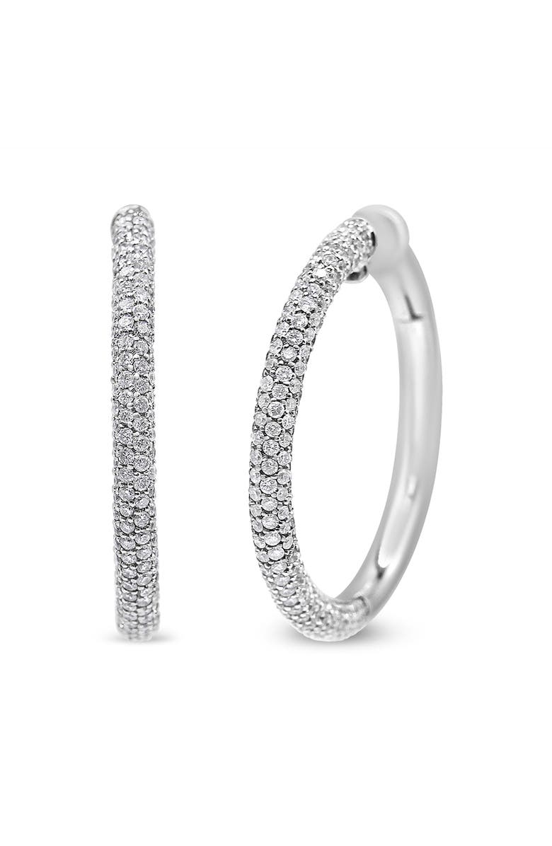 Haus of Brilliance 18K White Gold 2 1/3 Ctw Pave Set Diamond Semi Eternity Leverback Hoop Earrings, Alternate, color, White