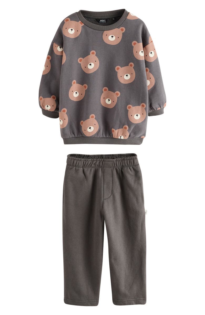 NEXT Bear Print Sweatshirt & Joggers Set, Main, color, Grey