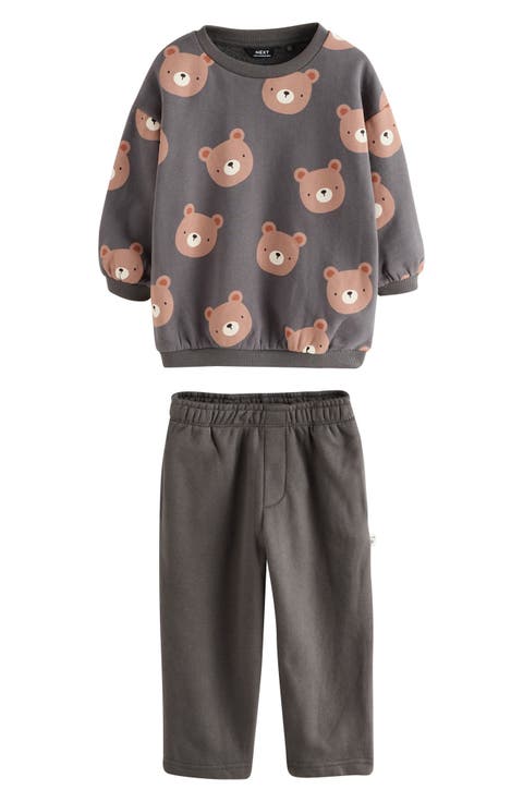 Bear Print Sweatshirt & Joggers Set (Baby, Toddler & Little Boy)