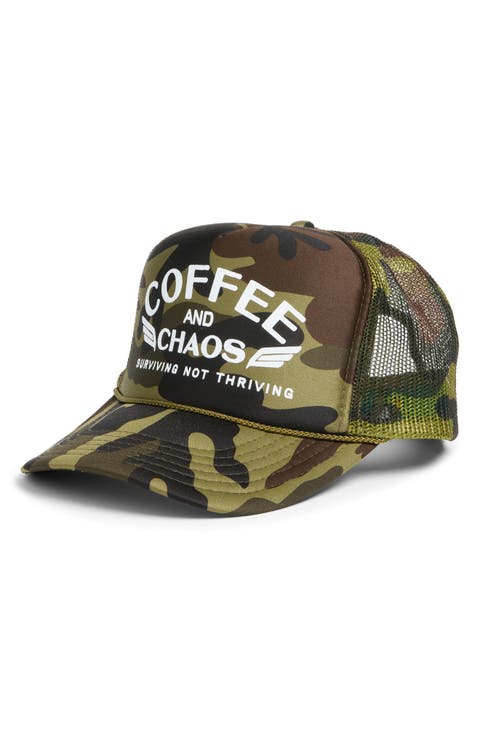 Coffee & Chaos Patch Trucker Hat