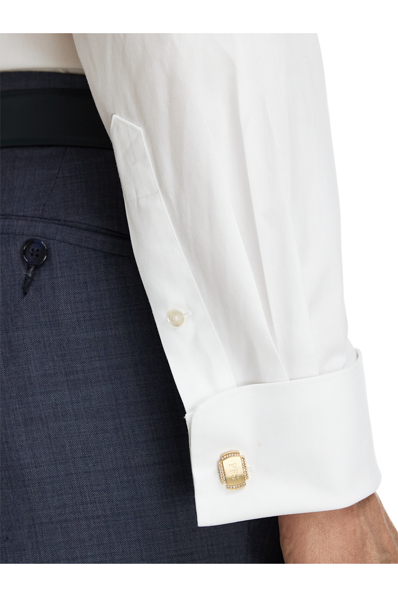 Slim Fit Non-iron Cotton Pinpoint Snap Tab Collar French Cuff Dress Shirt, Alternate, color, White
