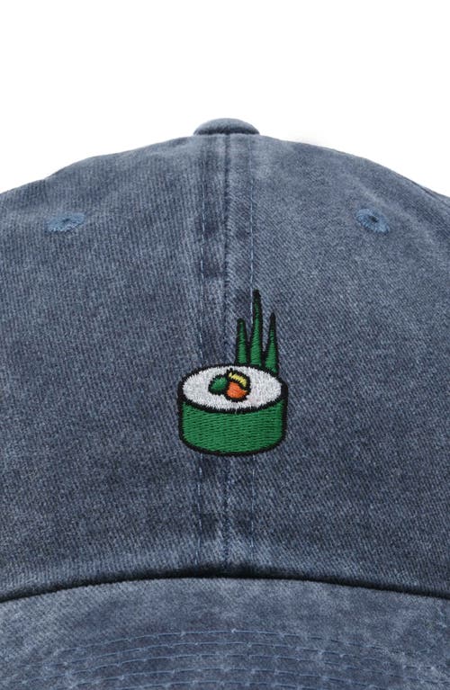 Dalix Sushi Roll Embroidered Dad Hat In Washed Navy Blue