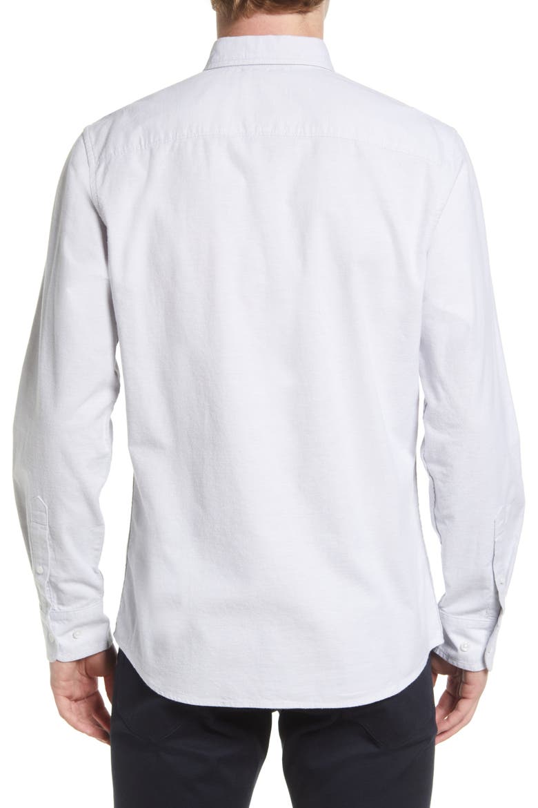 Trim Fit Stripe Stretch Cotton Oxford Button-Up Shirt, Alternate, color, GREY SILK- WHITE STRIPE
