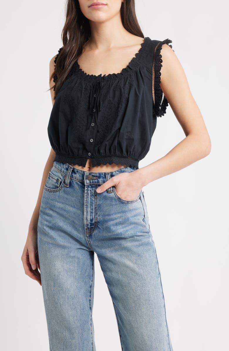 DÔEN Traveler Embroidered Crop Top, Main, color, Black