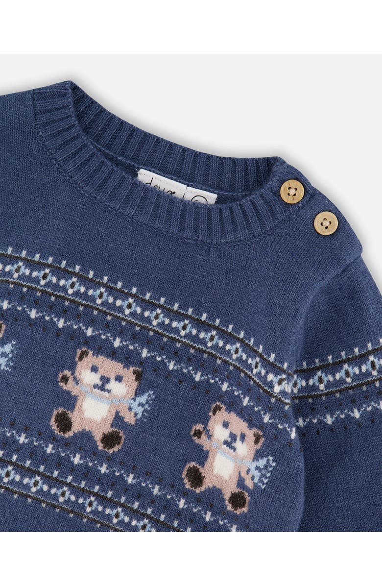Deux par Deux Knitted Jacquard Sweater and Pant Set with Bears, Alternate, color, Blue Gray